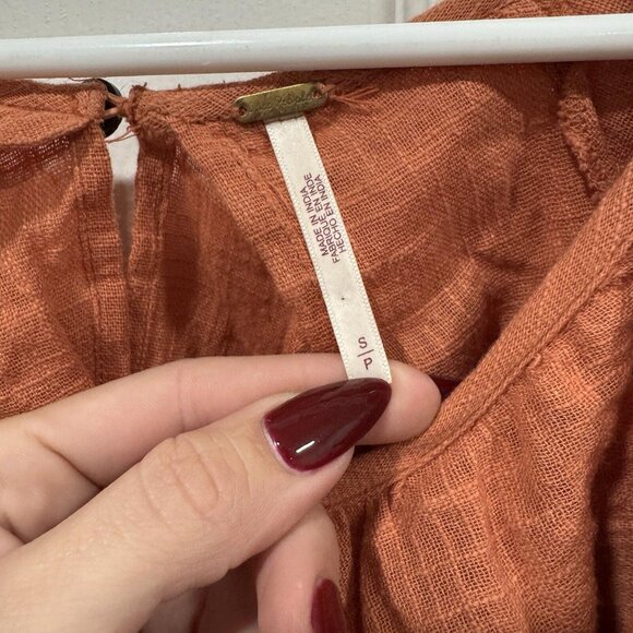 Free People Zuri Ruffle Blouse Open Back In‎ Ginger Spice Size Small S Orange - Picture 5 of 9